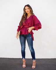 Manners Statement Sleeve Drape Blouse - Wine Ins Street