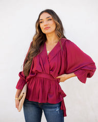 Manners Statement Sleeve Drape Blouse - Wine Ins Street