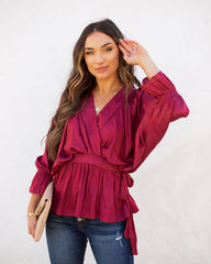 Manners Statement Sleeve Drape Blouse - Wine Ins Street