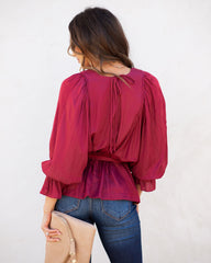 Manners Statement Sleeve Drape Blouse - Wine Ins Street