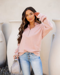 Nixie Cotton + Modal Half Zip Pullover - Light Clay Ins Street