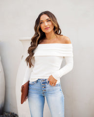 Flute Off The Shoulder Knit Top - Off White Ins Street