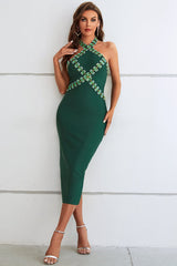 Mayia Halter Bejeweled Backless Bandage Dress Ins Street