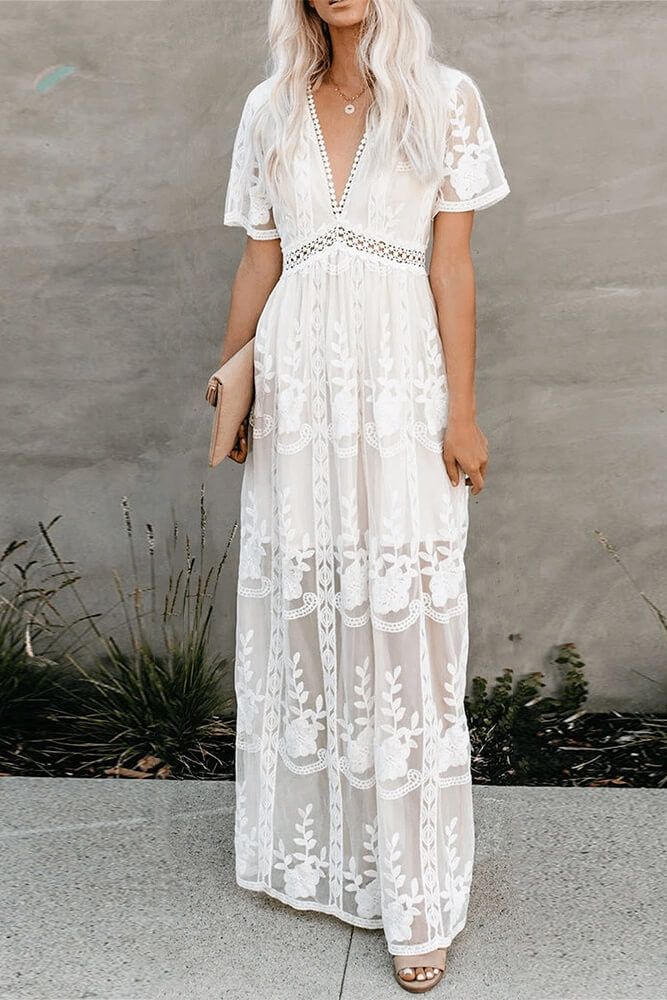 Patchwork Lace Embroidered Maxi Dress Ins street