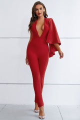 Yvette Halter Deep V Draped Bandage Jumpsuit Ins Street