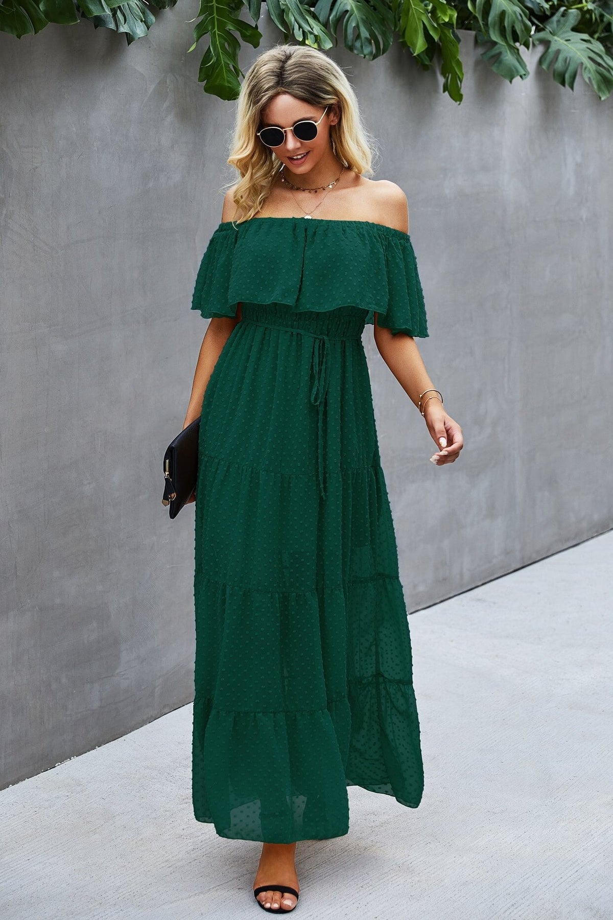 Swiss Dot Off-Shoulder Maxi Dress Ins street