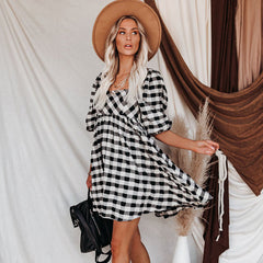 Brownstone Plaid Adjustable Balloon Sleeve Dress - FINAL SALE Ins Street