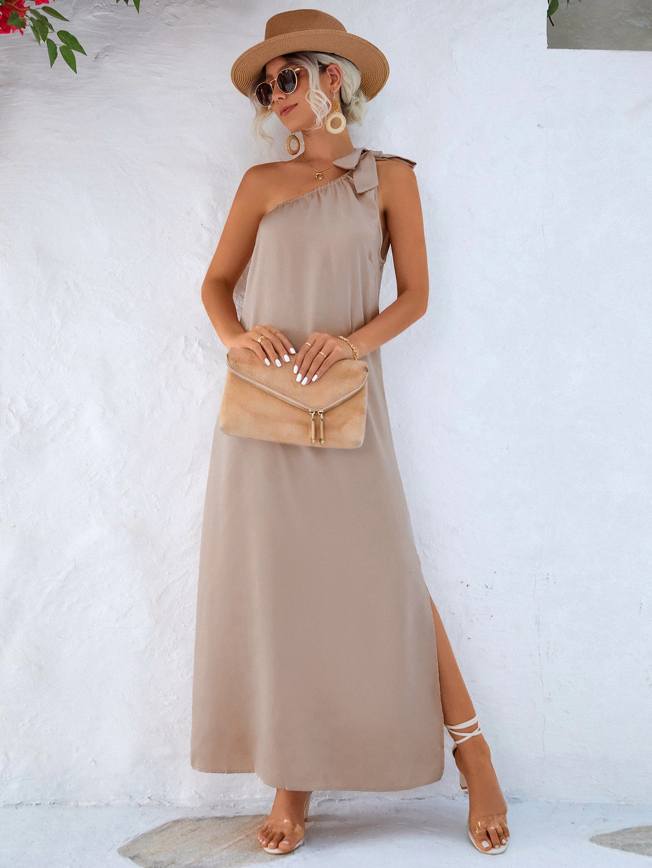 One-Shoulder Slit Maxi Dress Ins Street