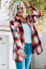 Plaid Button Up Shirt Jacket with Pockets Ins Street