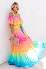 Off Shoulder Colourfull Flowy Dress for Women Ins street