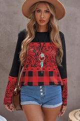 Mixed Print Color Block Long Sleeve Top Ins Street