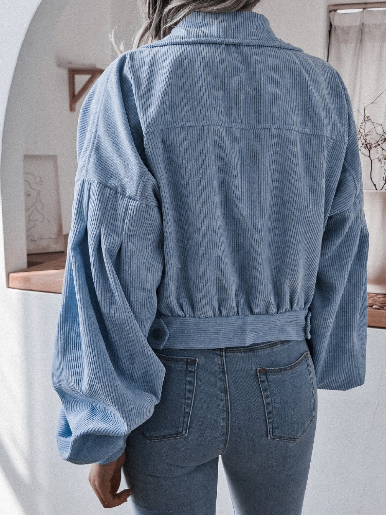 Lantern Sleeve Cropped Corduroy Jacket Ins Street