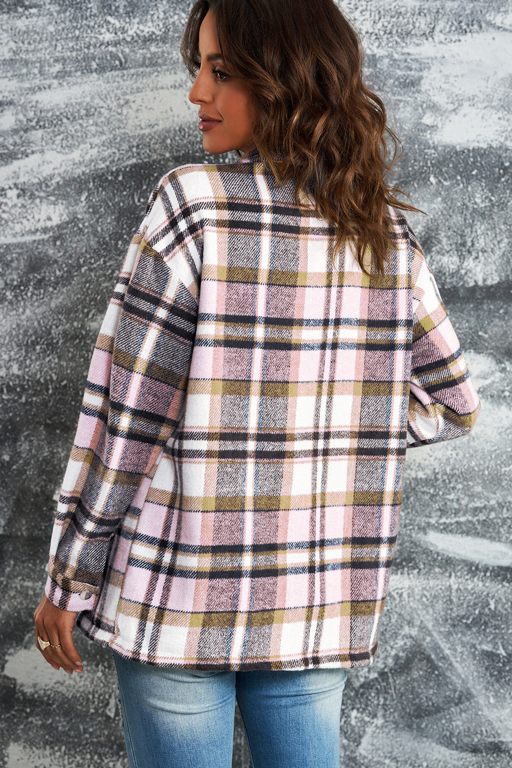 Plaid Button Front Shirt Jacket with Breast Pockets Ins Street