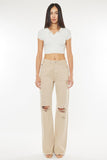 Kancan High-Rise Distressed Flare Jeans in Taupe Ins Street