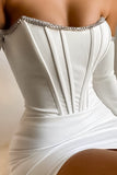 Off-Shoulder Long Sleeve Mini Dress with Rhinestone Detail Ins Street