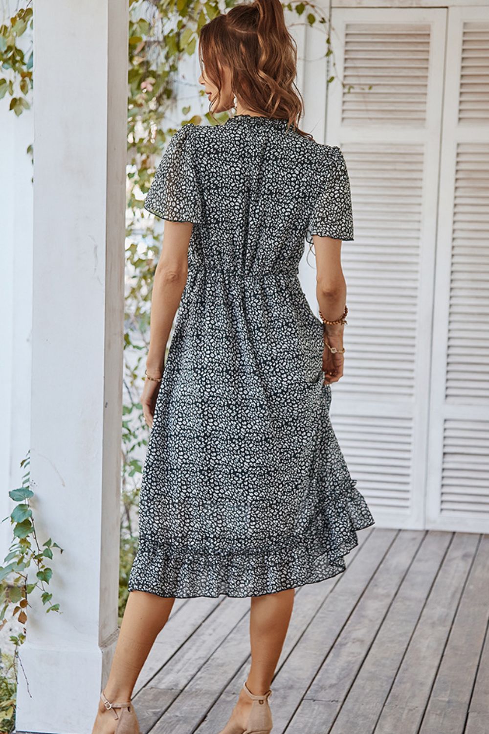 Leopard Frill Trim Flutter Sleeve Dress Ins Street