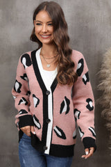 Leopard Ribbed Trim Drop Shoulder Cardigan Ins Street