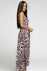Leopard Print Open Back Split Sleeveless Dress Ins Street