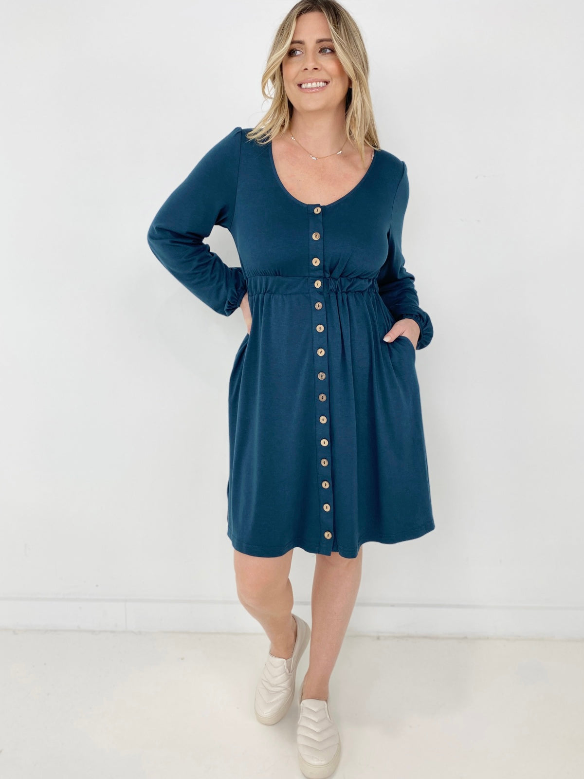 New Colors! Button Up Long Sleeve Dress Kiwidrop