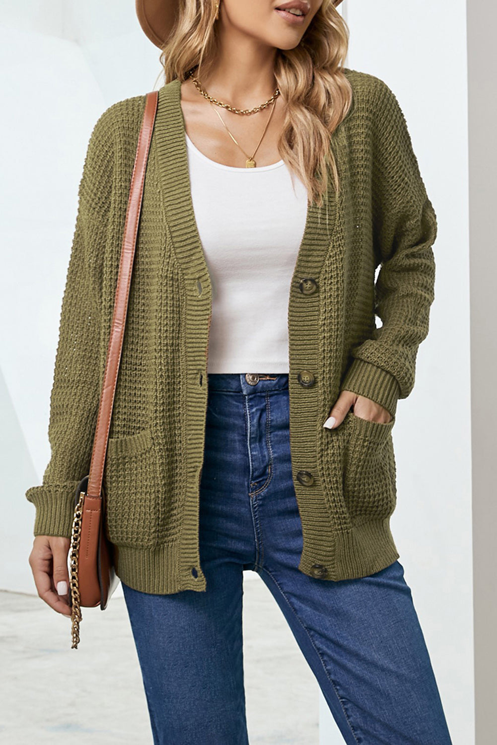 Drop Shoulder Button Down Pocketed Cardigan Ins Street