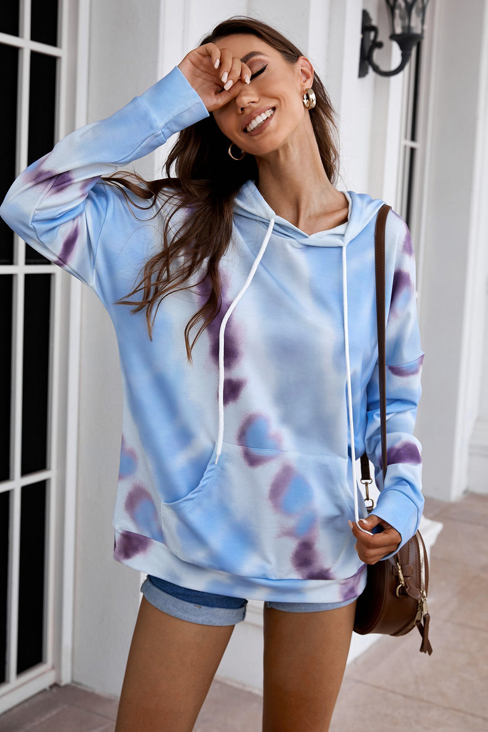 Dropped Sleeve Tie-dye Hoodie with Drawstring Ins Street