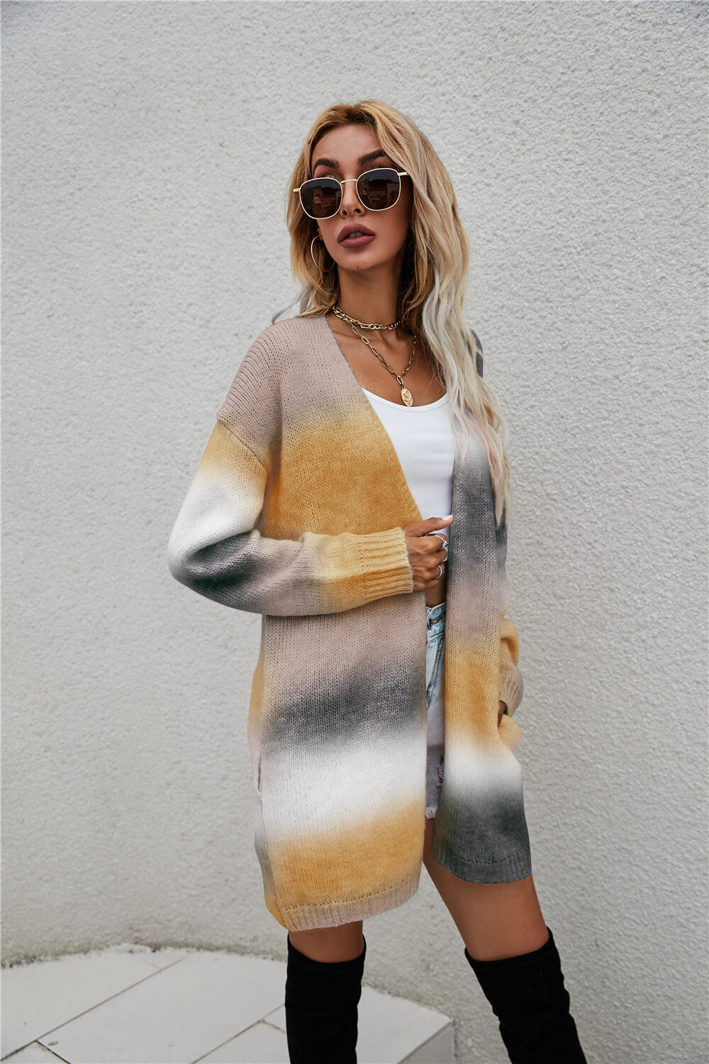 Multicolored Gradient Open Front Longline Cardigan Ins Street