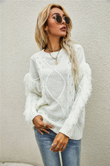 Mixed Knit Fringe Detail Round Neck Sweater Ins Street