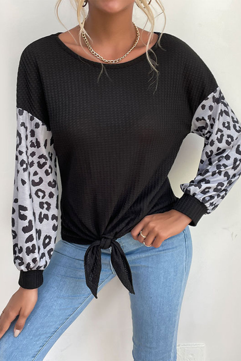 Leopard Print Sleeve Tie Front Top Ins Street