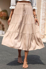 Elastic Waist Tiered Midi Skirt Ins Street