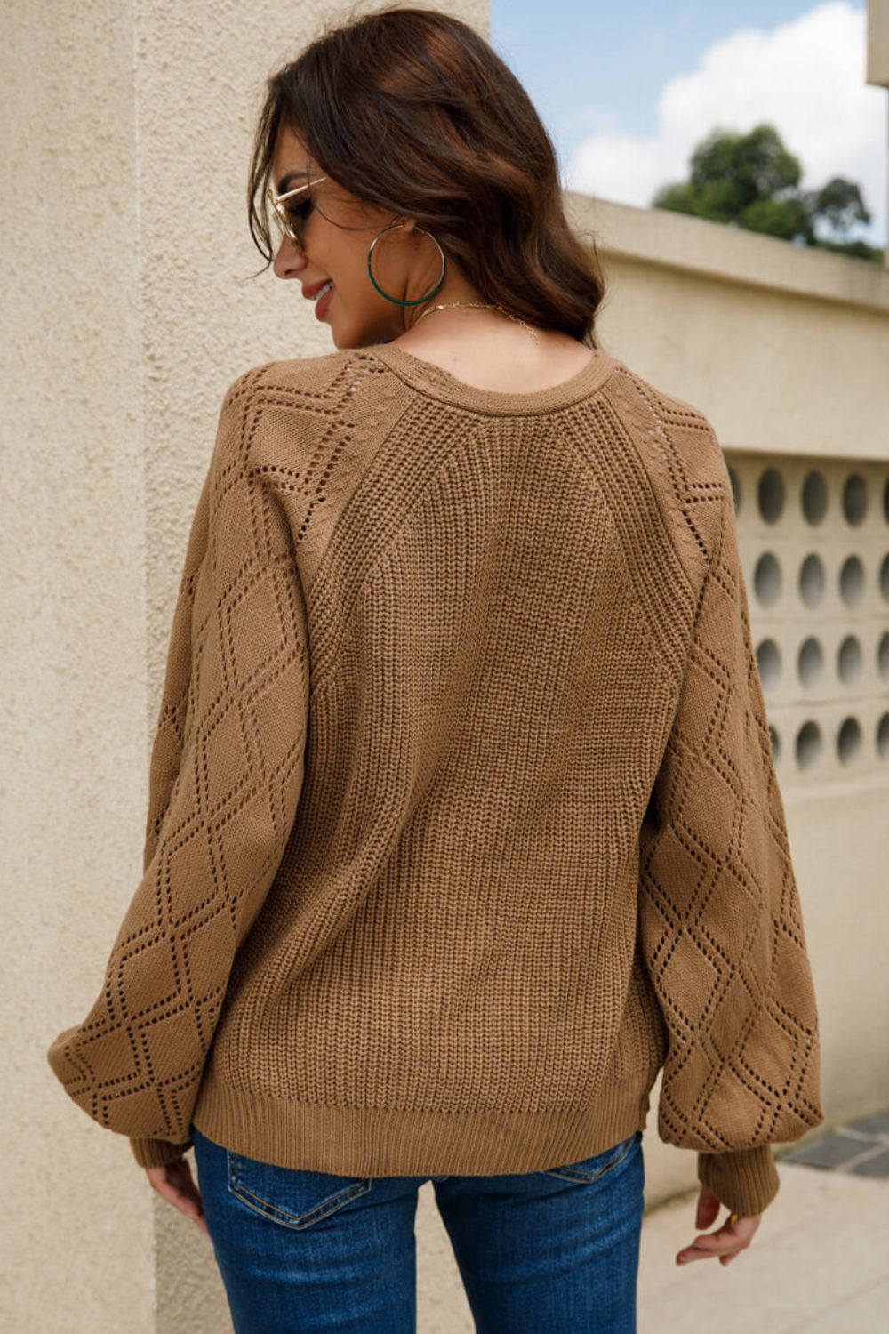 Openwork Raglan Sleeve Cardigan Ins Street