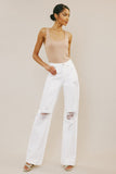 Kancan High-Rise Distressed Flare Jeans in White Ins Street