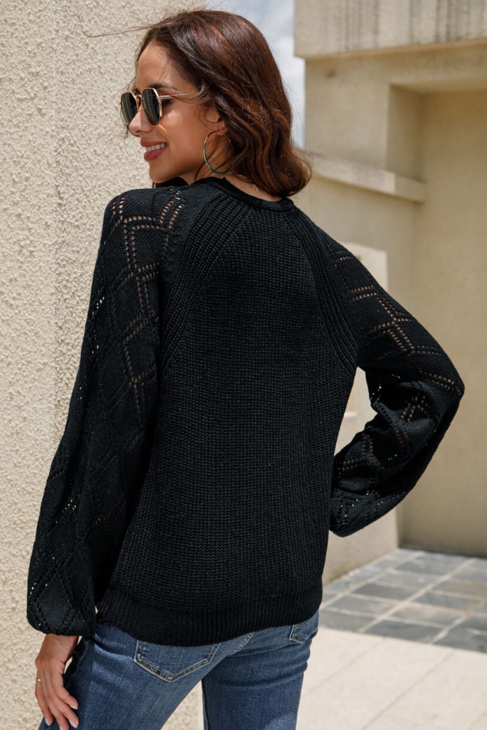 Openwork Raglan Sleeve Cardigan Ins Street