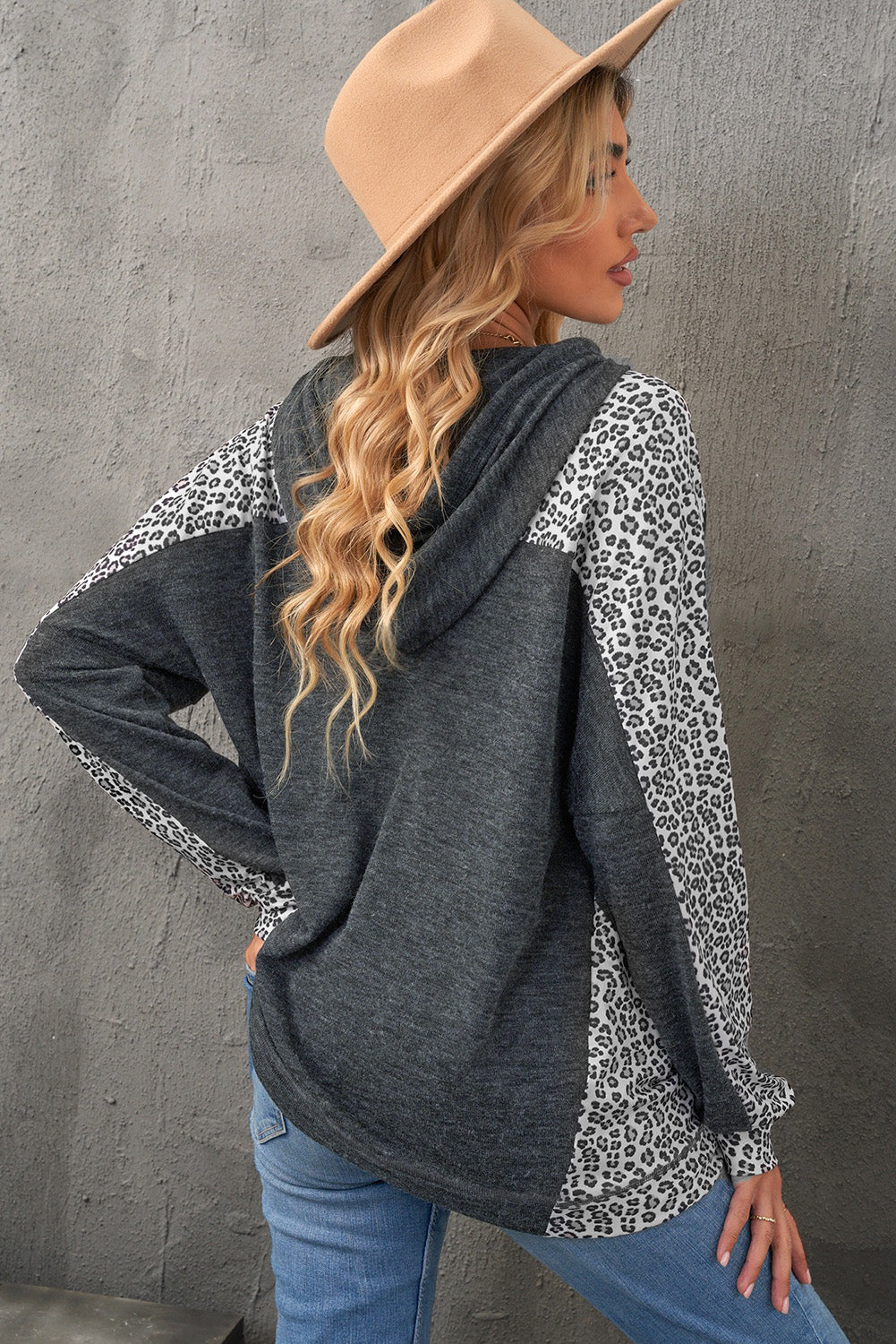 Leopard Print Sleeve Drawstring Hoodie Ins Street
