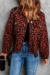 Leopard Print Raw Hem Jacket Ins Street