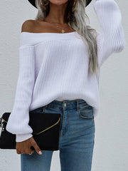 Off-Shoulder Rib-Knit Sweater Ins Street