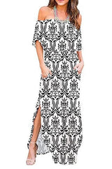 Off-Shoulder Side Split Maxi Dress Ins street