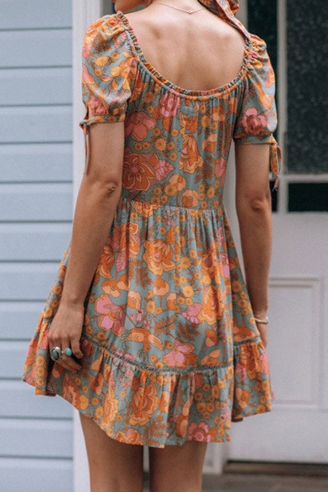 Floral Scoop Neck Tassel Dress Ins street
