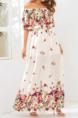 Patchwork Floor-Length Off Shoulder Half Sleeve Expansion Women's Dress Ins street