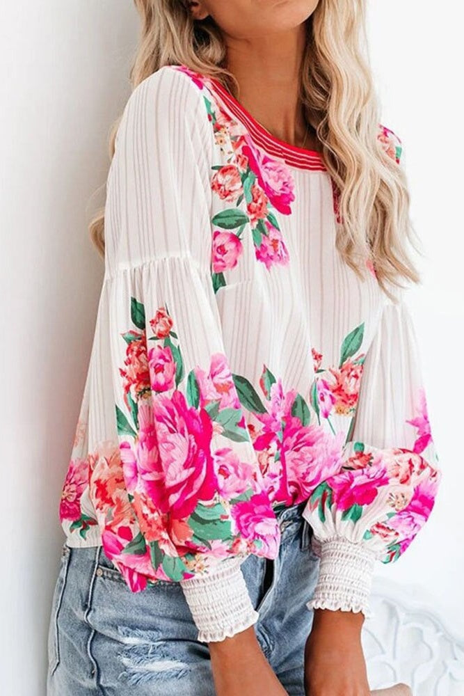 Floral Print Bubble Sleeve Top Ins street