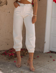 Mara Vintage Wash Denim Joggers - Ivory Ins Street