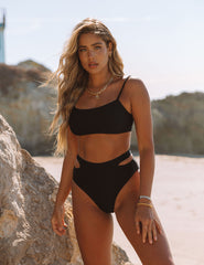 PREORDER - Float Ribbed Cut Out Bikini Bottom - Black Ins Street