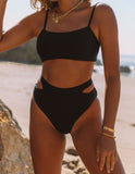 PREORDER - Float Ribbed Cut Out Bikini Bottom - Black Ins Street