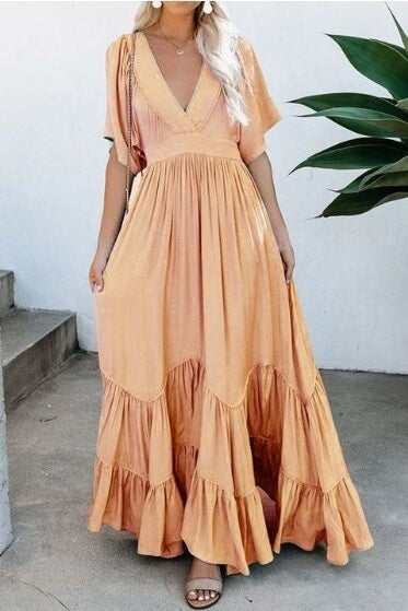 Flowy Tiered Bohemian Maxi Dress Ins street