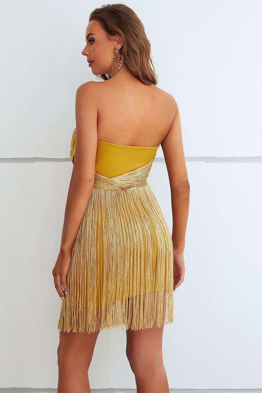 Lizu Strapless Fringe Cocktail Mini Bandage Dress Ins Street