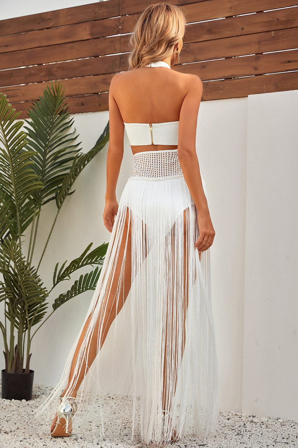 Kos Halter Fringe Bandage Dress - White Ins Street