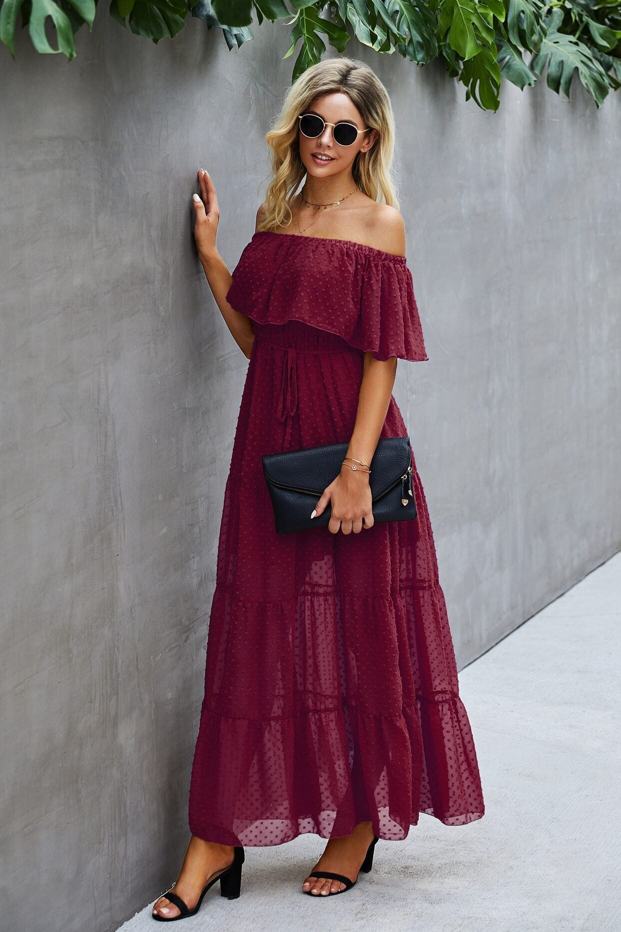 Swiss Dot Off-Shoulder Maxi Dress Ins street