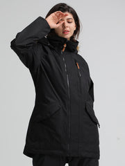 Black Hooded Ski Jacket Waterproof Snowboard Jacket Ins Street