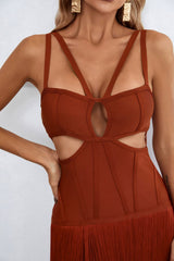 Nalini Asymmetric Fringe Bandage Dress Ins Street