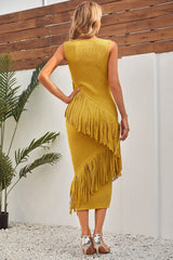 Marie Yellow Fringe Midi Bandage Dress Ins Street