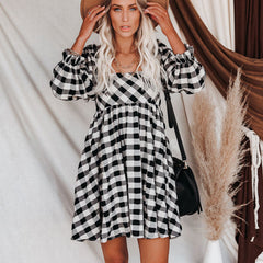 Brownstone Plaid Adjustable Balloon Sleeve Dress - FINAL SALE Ins Street